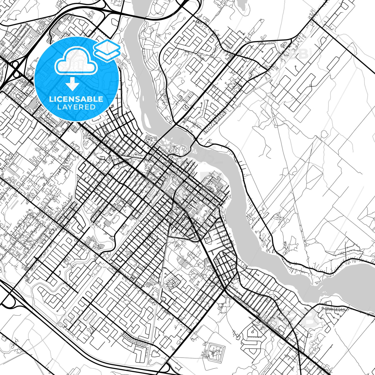 Layered PDF map of Drummondville, Quebec, Canada
