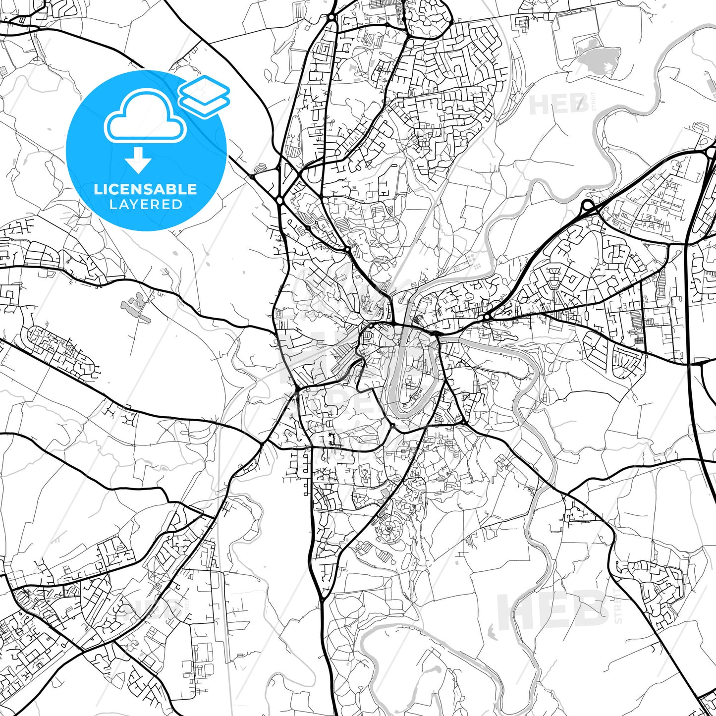 Layered PDF map of Durham, North East England, England