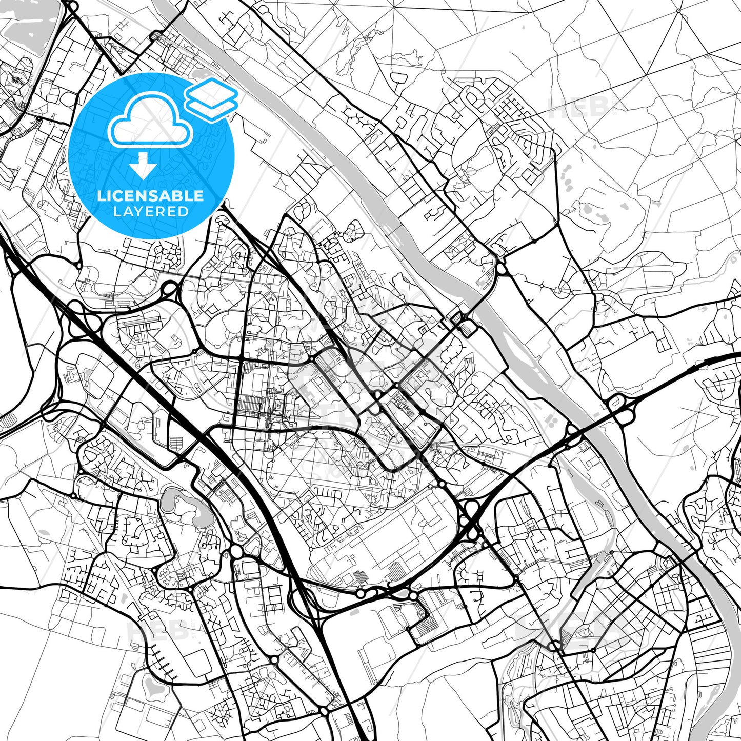 Layered PDF map of Évry, Essonne, France