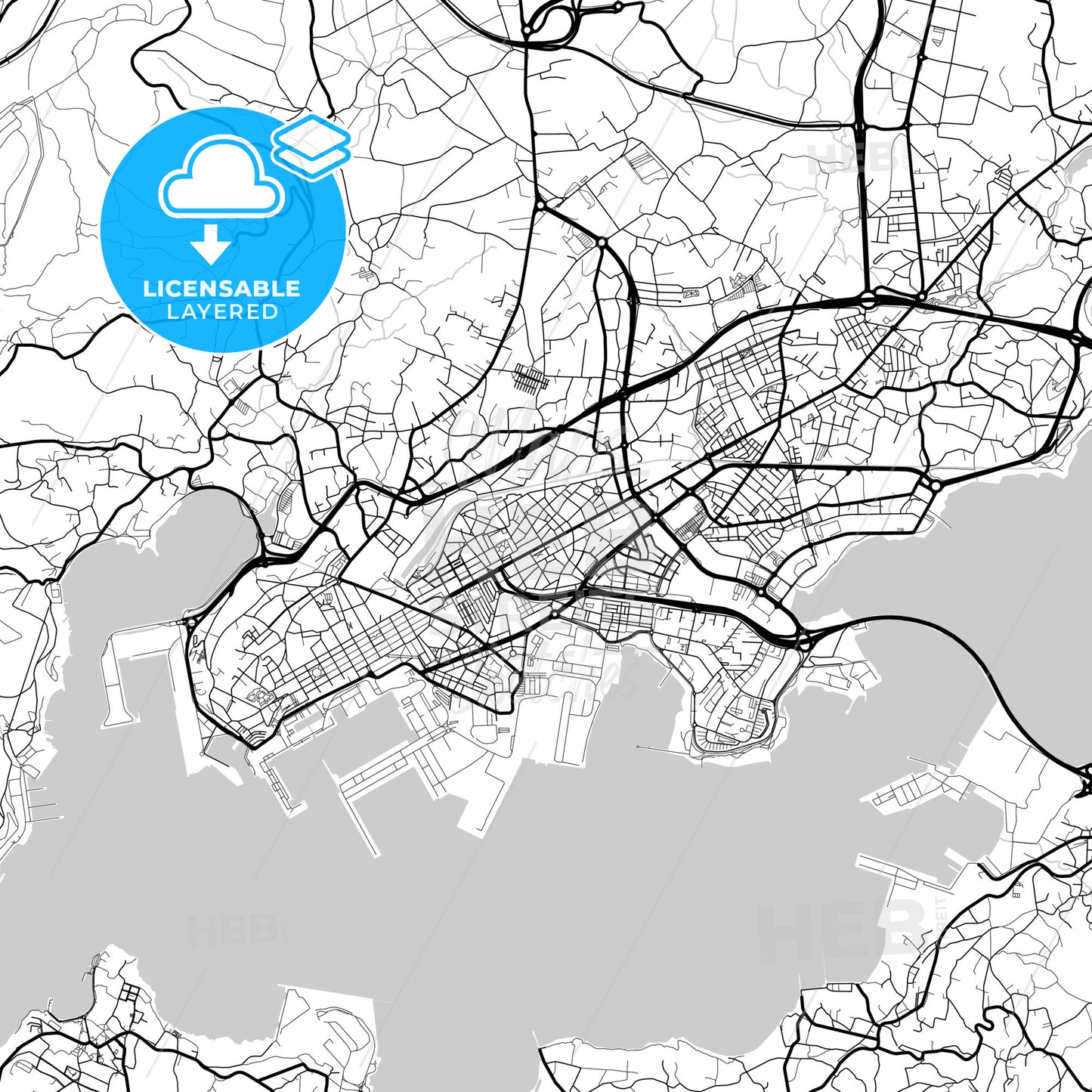 Layered PDF map of Ferrol, A Coruña, Spain