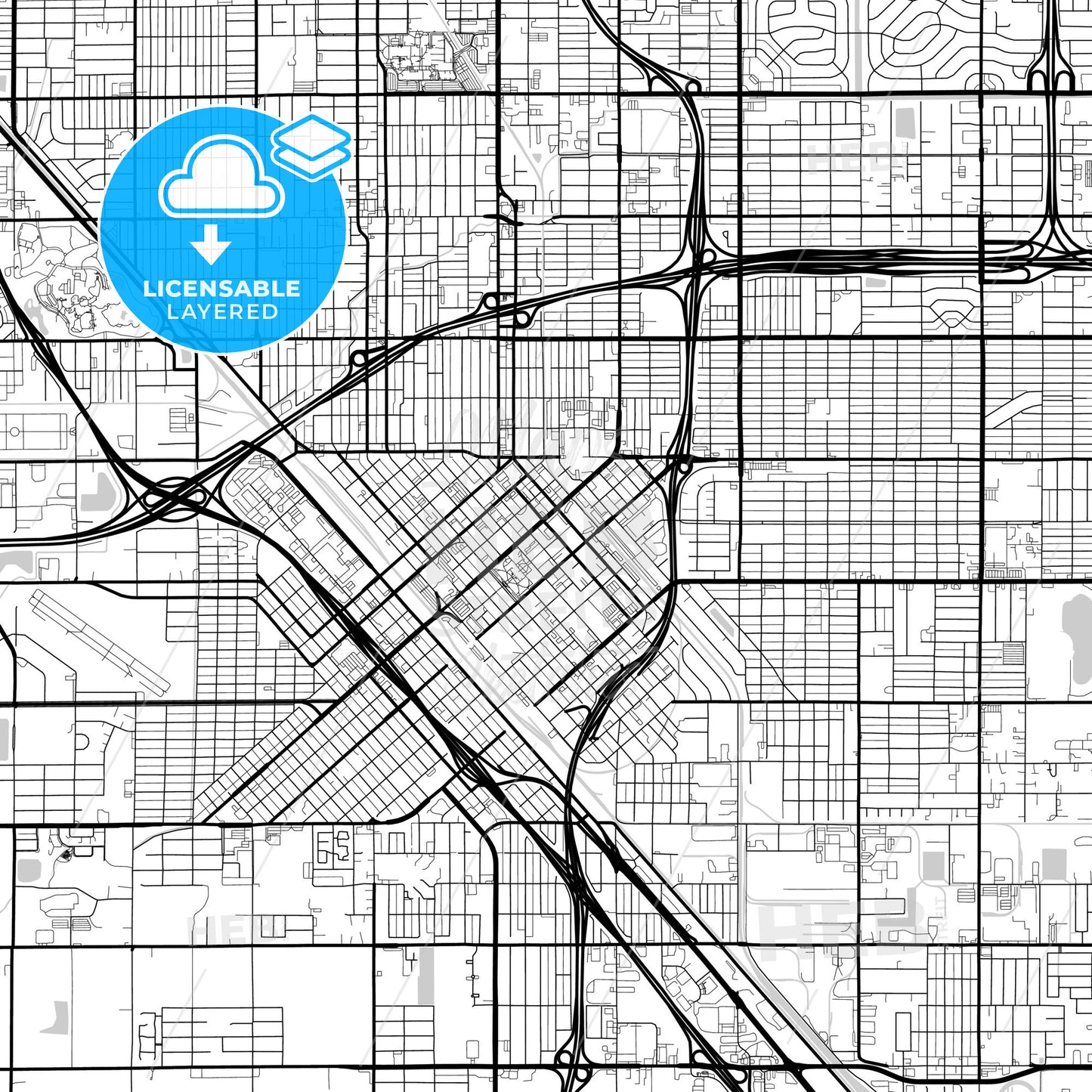 Layered PDF map of Fresno, California, United States