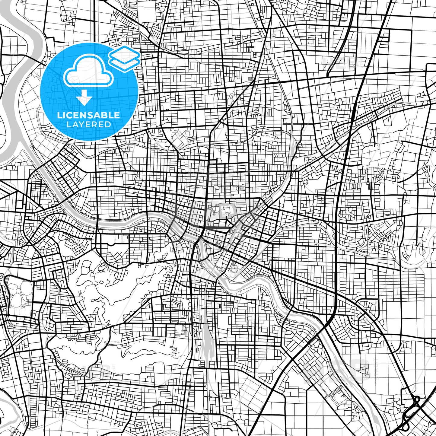 Layered PDF map of Fukui, Fukui, Japan