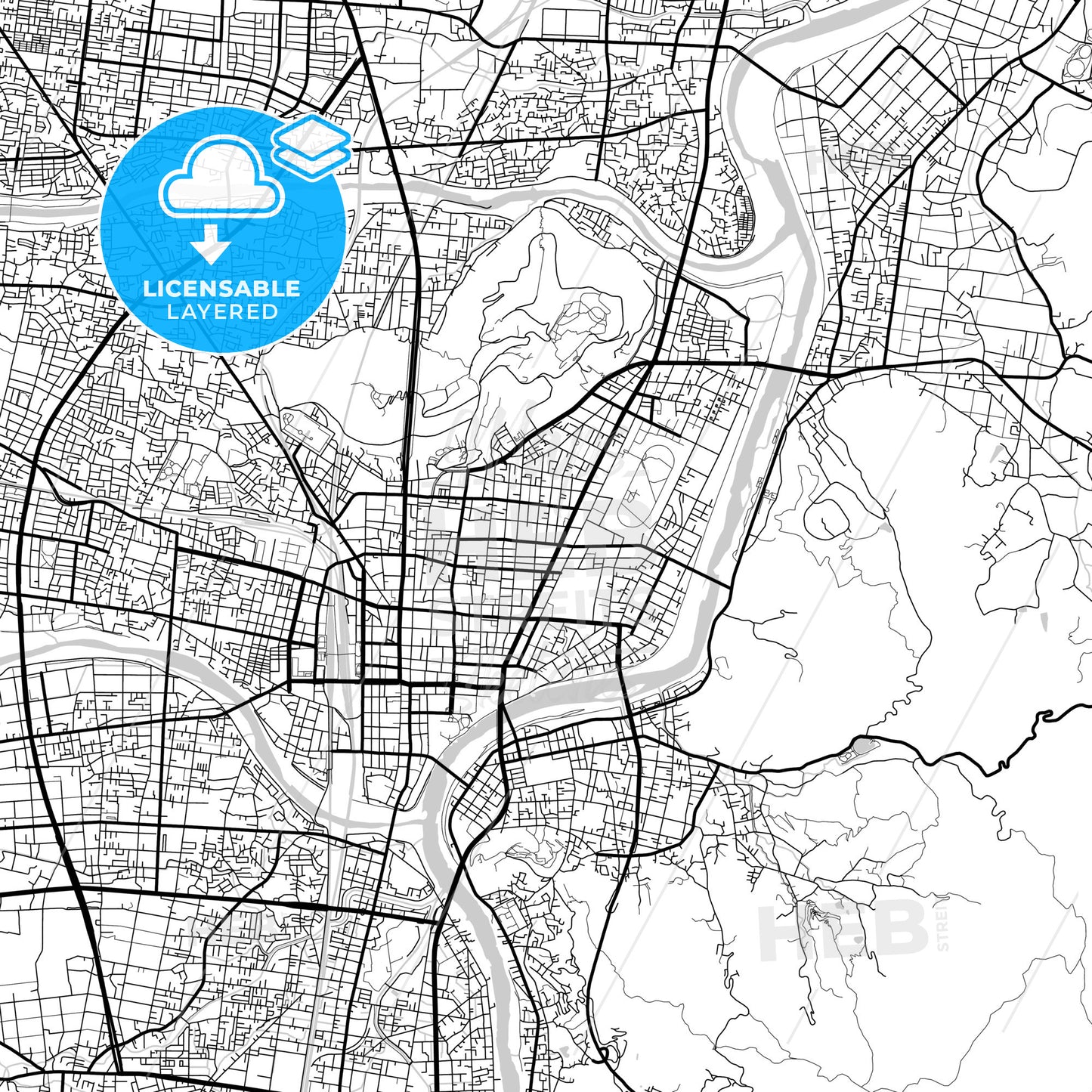 Layered PDF map of Fukushima, Fukushima, Japan