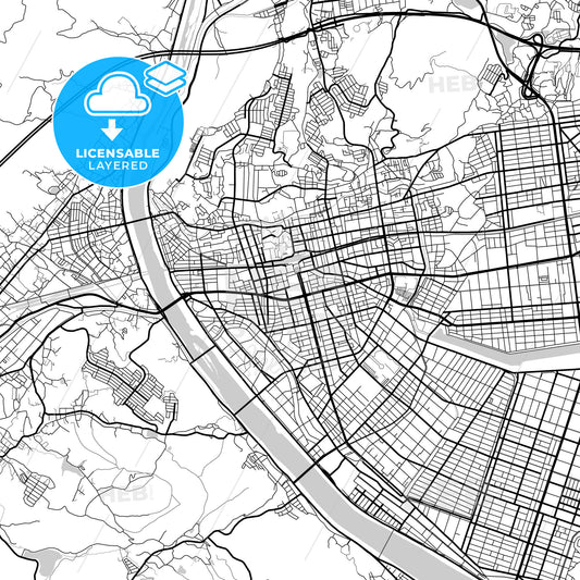 Layered PDF map of Fukuyama, Hiroshima, Japan
