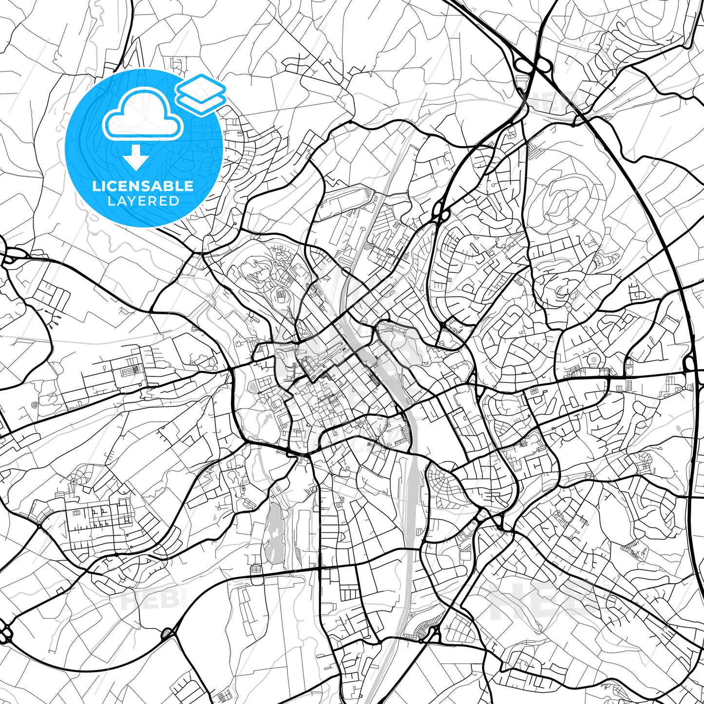 Layered PDF map of Fulda, Hesse, Germany