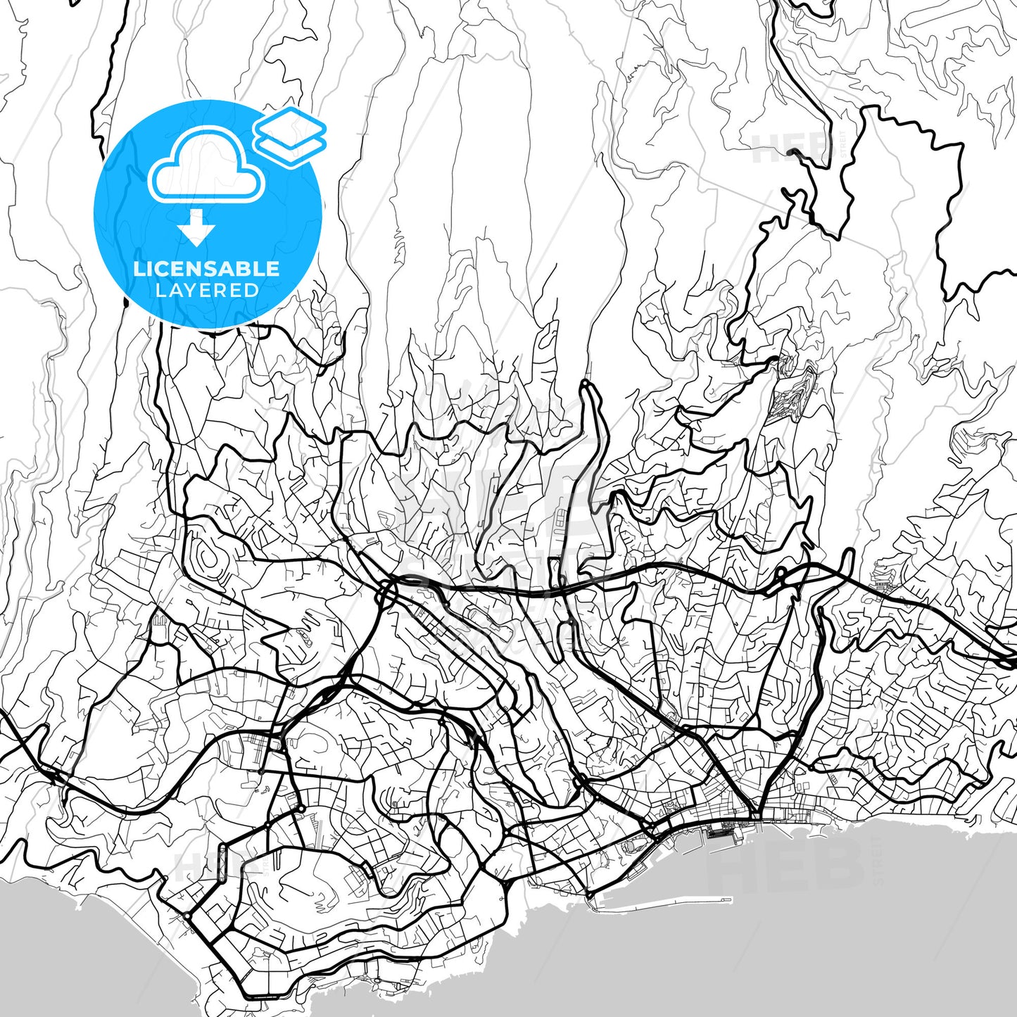 Layered PDF map of Funchal, Madeira, Portugal