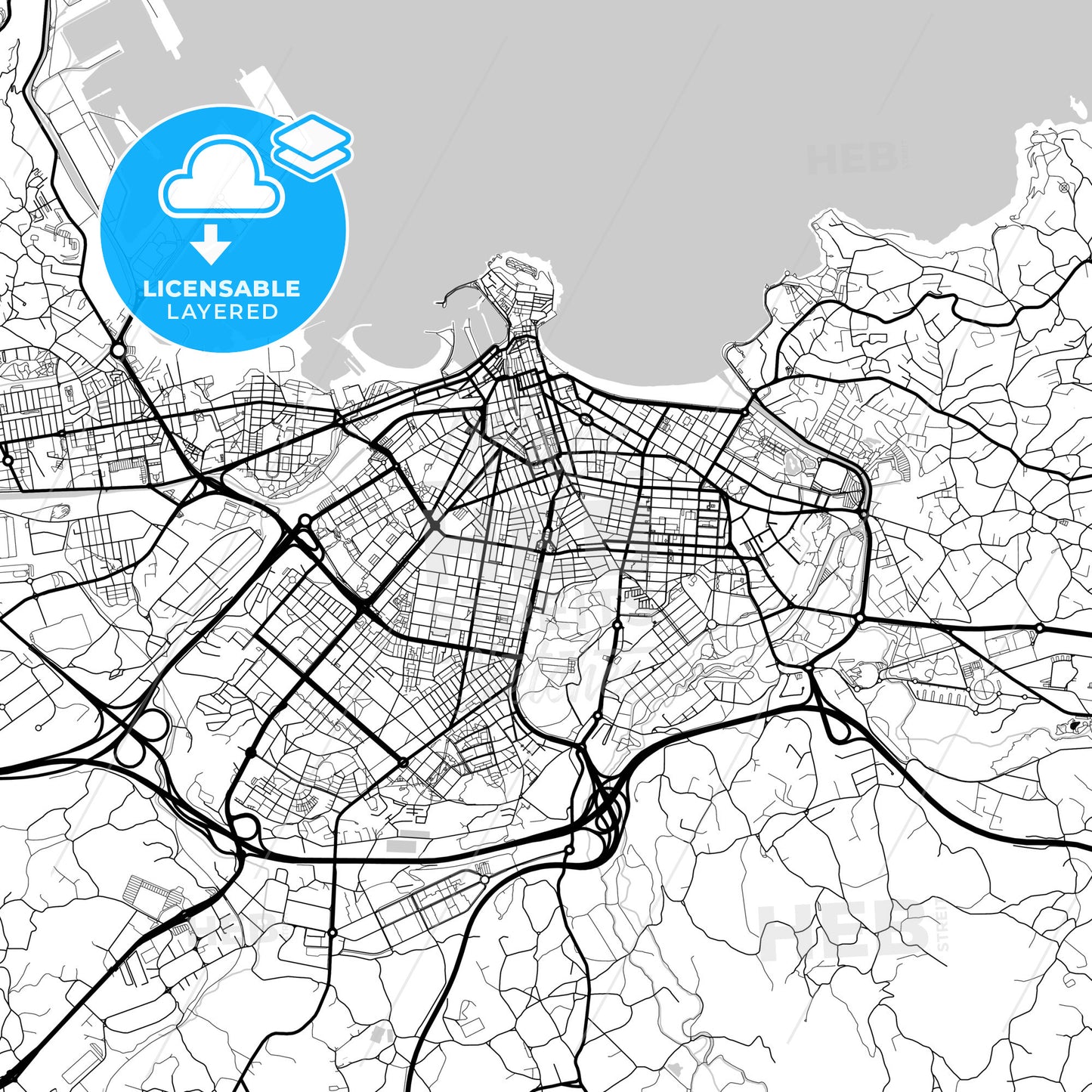 Layered PDF map of Gijón, Asturias, Spain