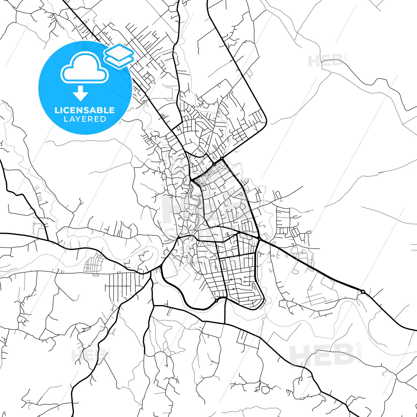 Layered PDF map of Gjakovë / Đakovica, District of Gjakova, Kosovo