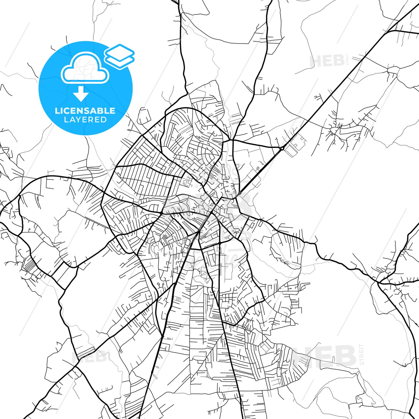 Layered PDF map of Gjilani / Gnjilane, District of Gjilan, Kosovo