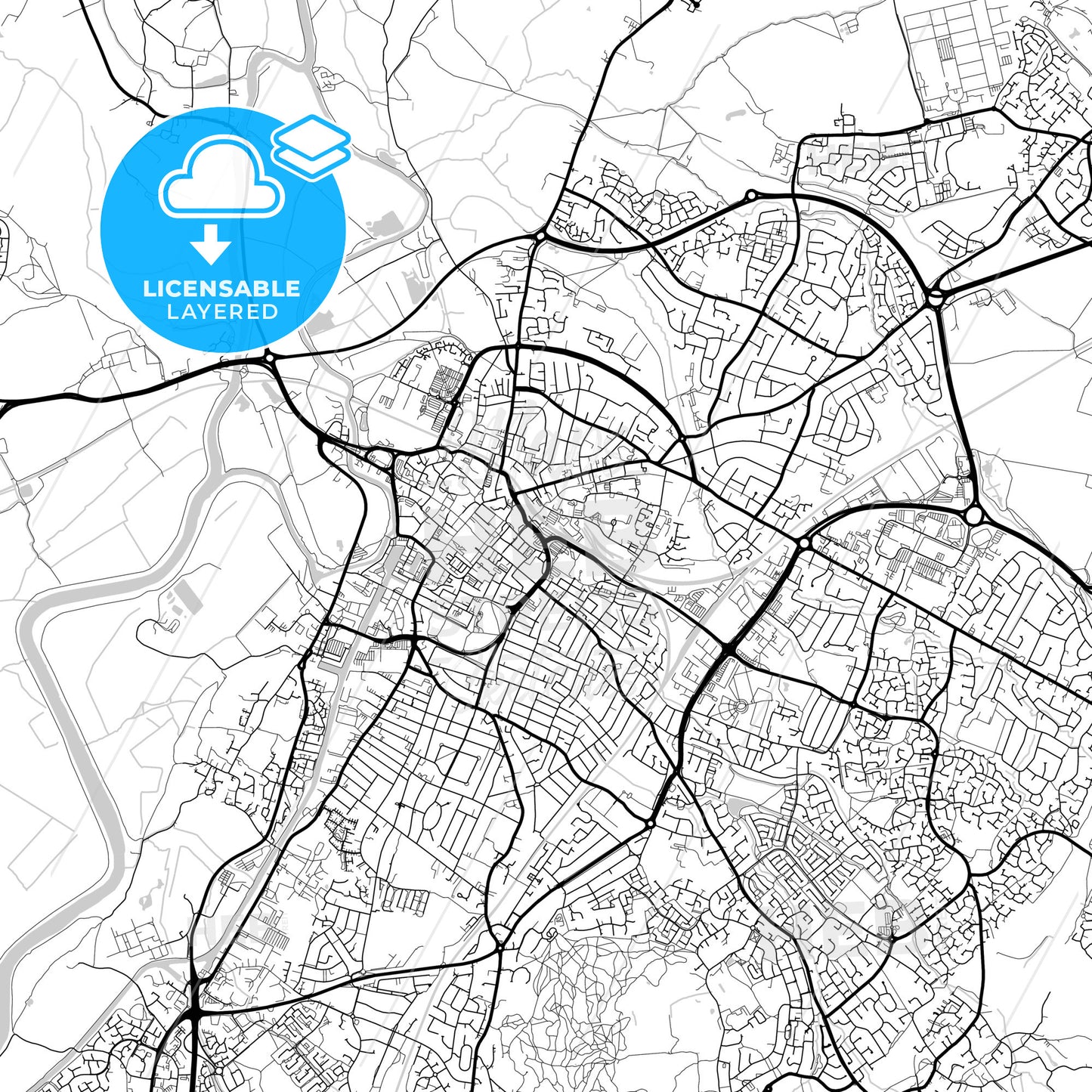 Layered PDF map of Gloucester, South West England, England