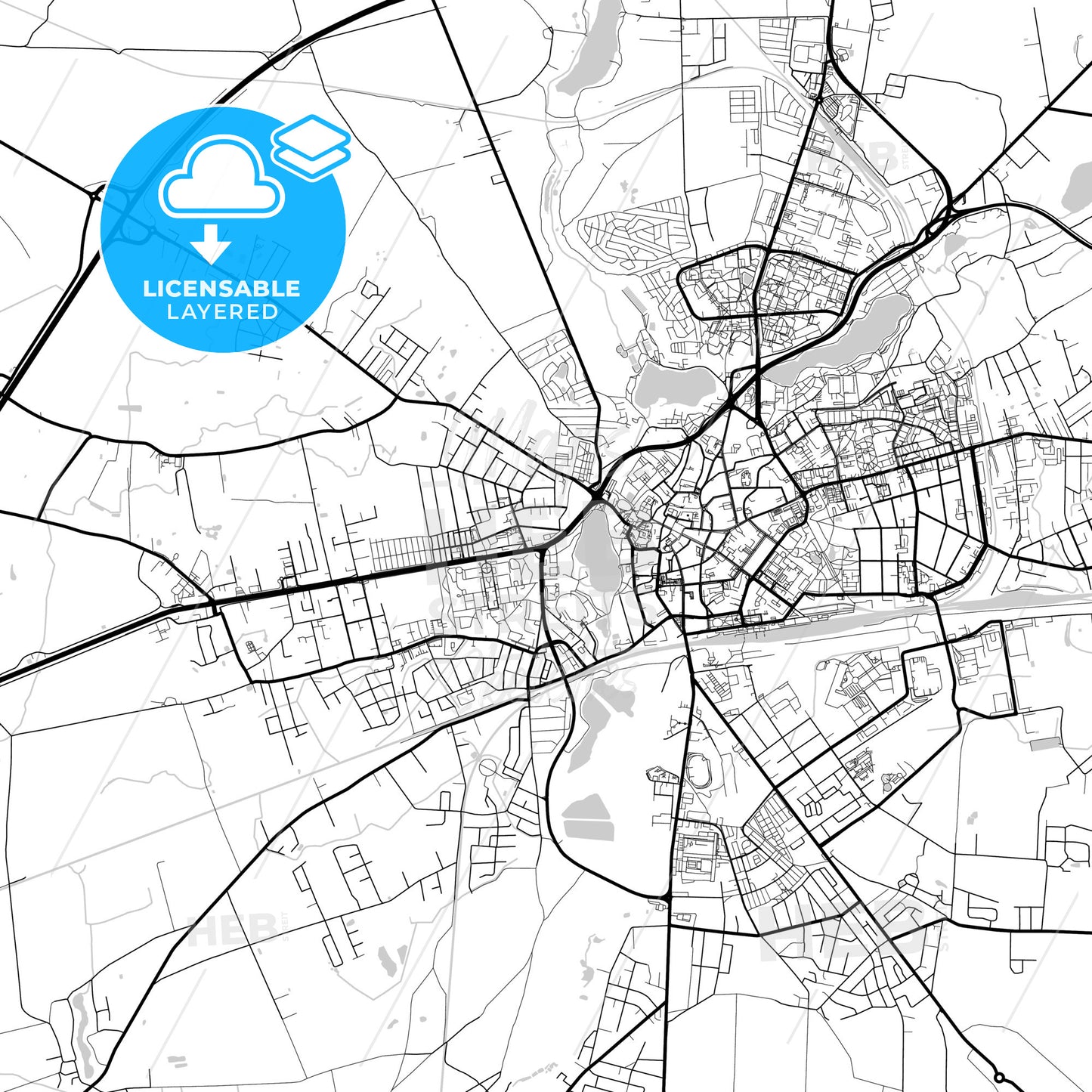 Layered PDF map of Gniezno, Greater Poland, Poland