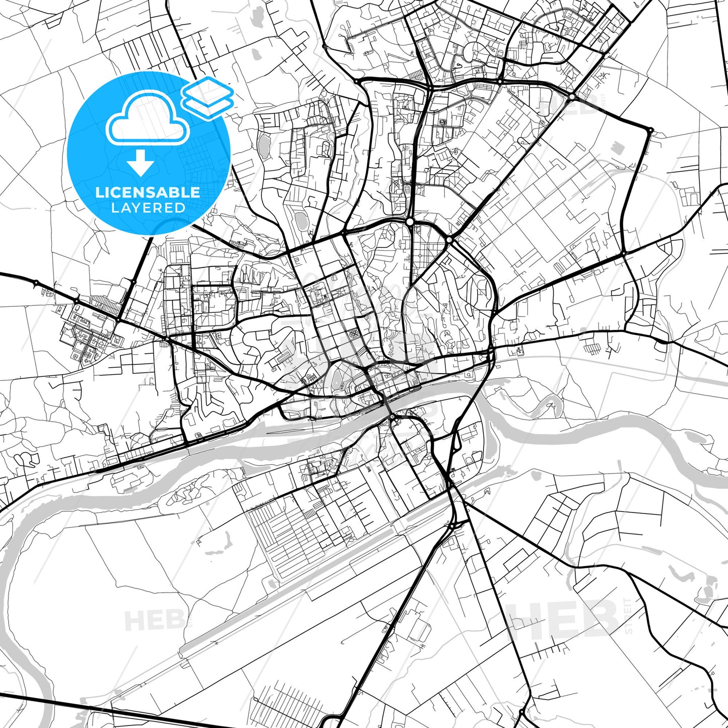 Layered PDF map of Gorzów Wielkopolski, Lubusz, Poland