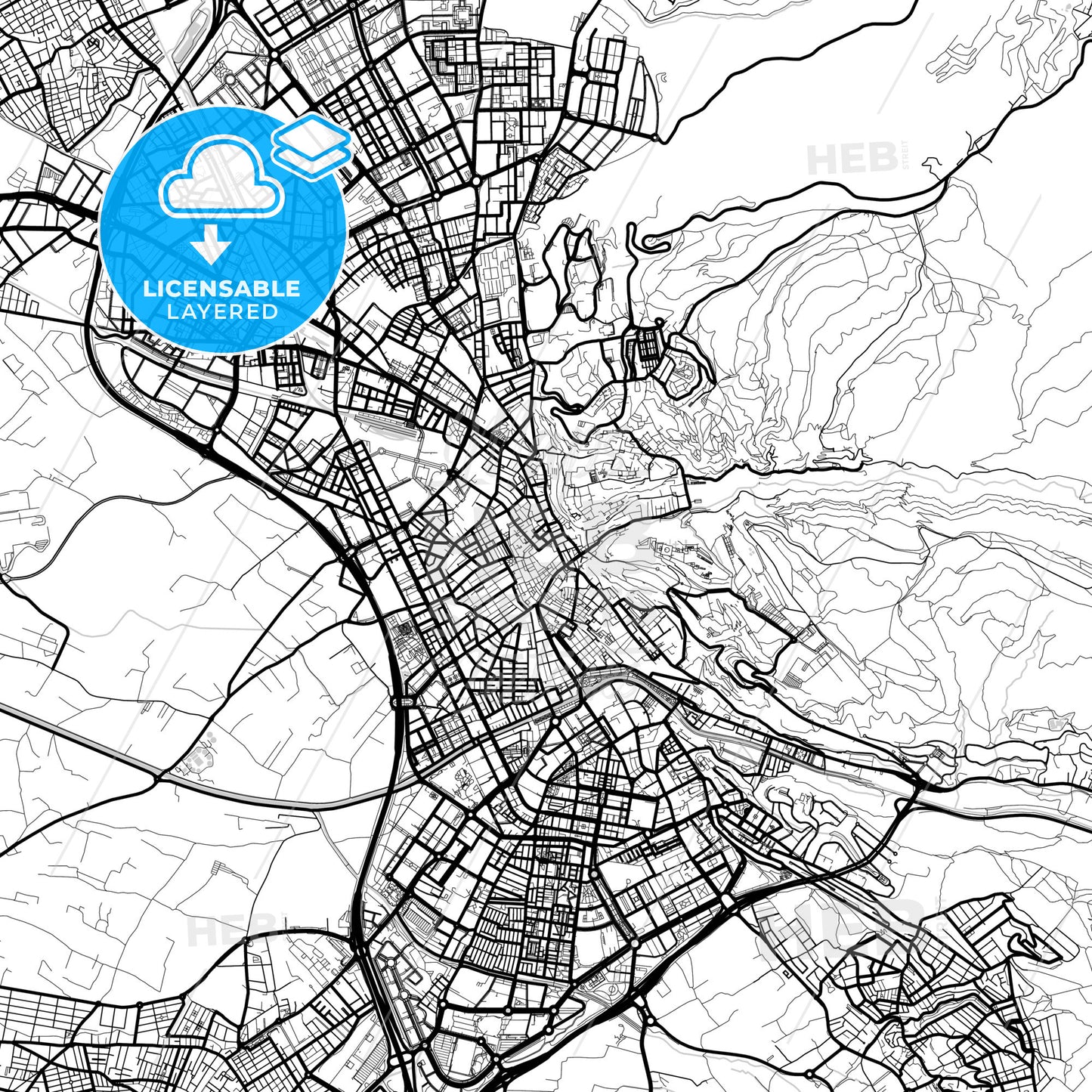 Layered PDF map of Granada, Spain