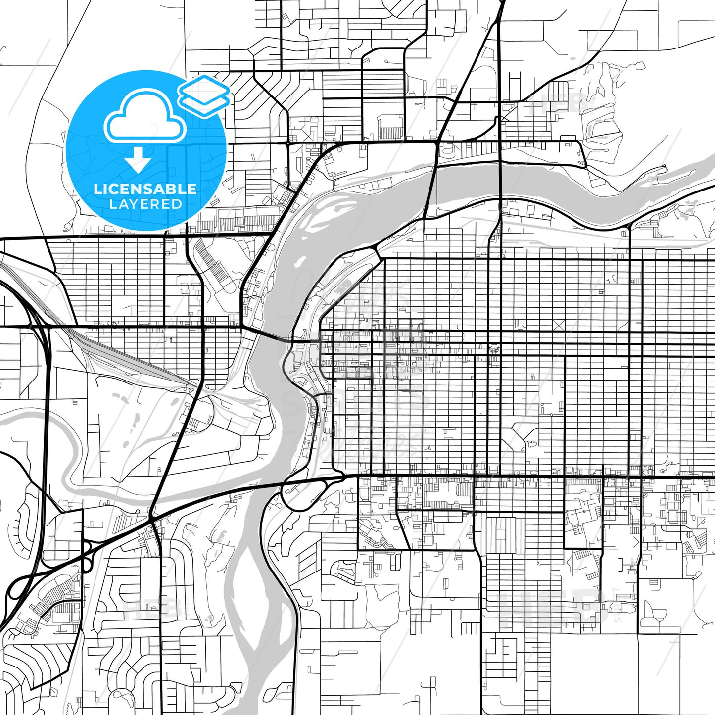 Layered PDF map of Great Falls, Montana, United States