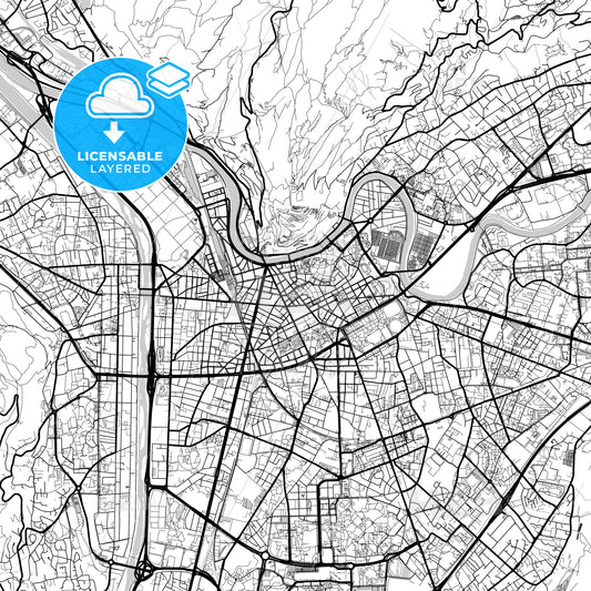Layered PDF map of Grenoble, Isère, France