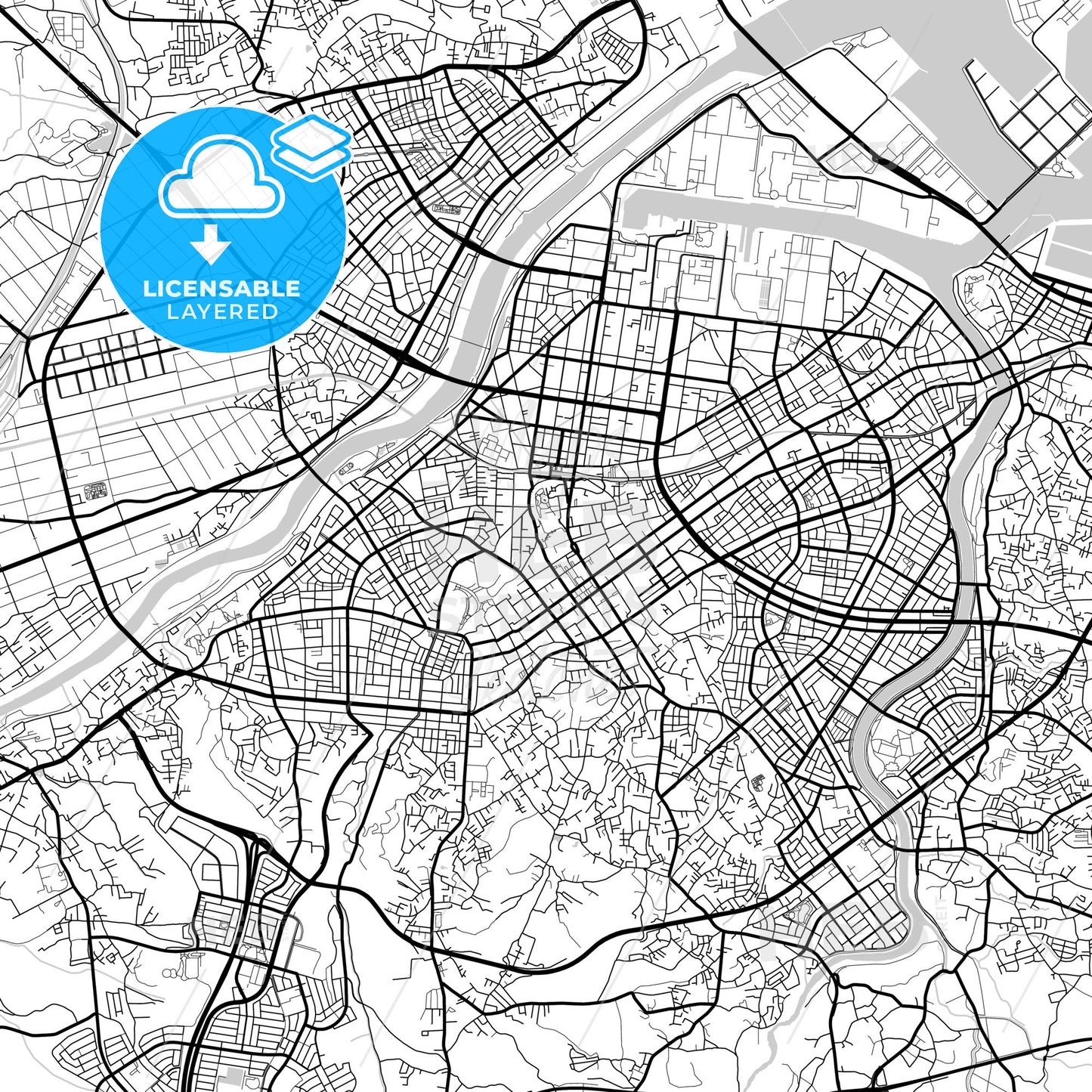 Layered PDF map of Hachinohe, Aomori, Japan