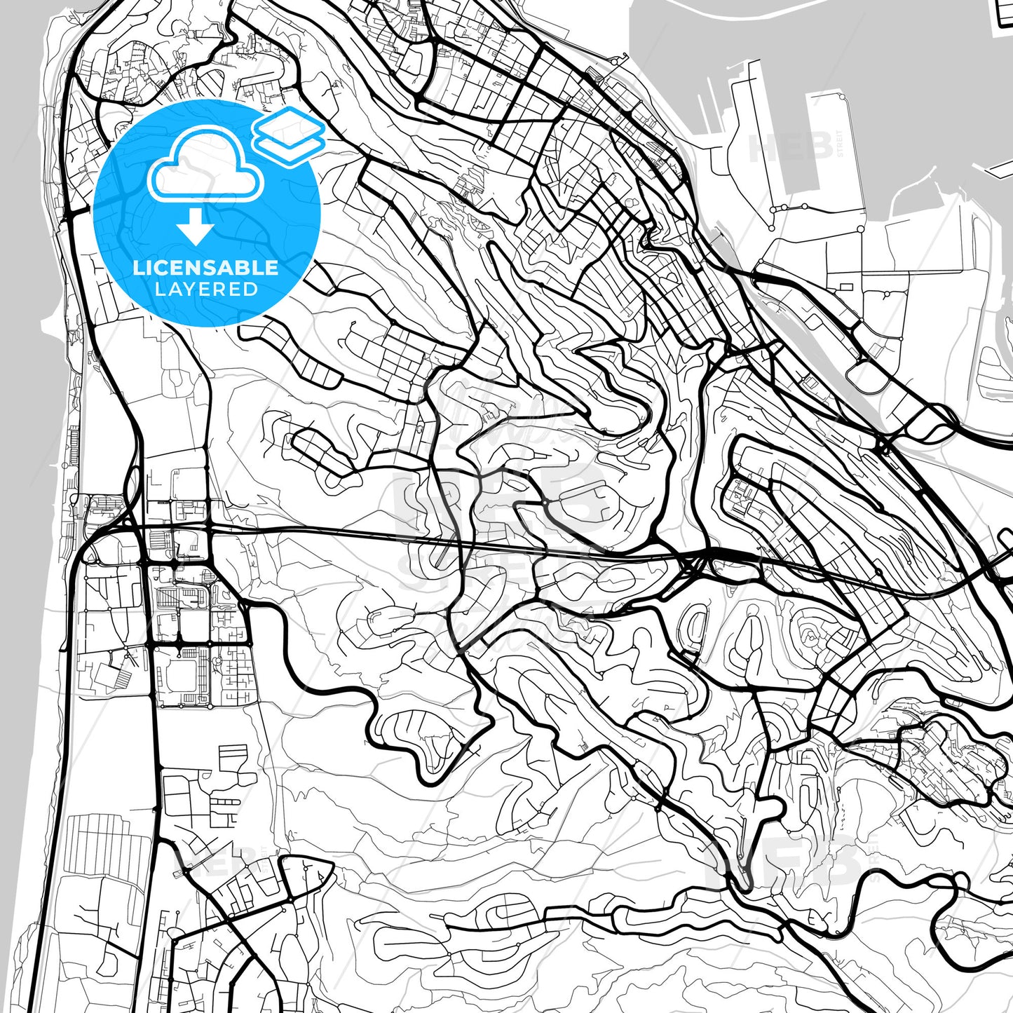 Layered PDF map of Haifa, Haifa, Israel