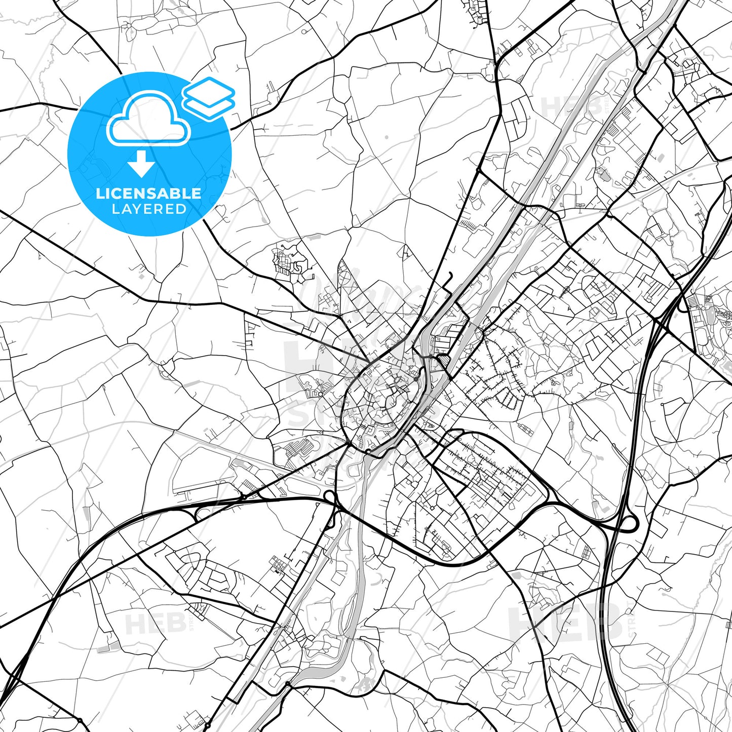 Layered PDF map of Halle, Flemish Brabant, Belgium