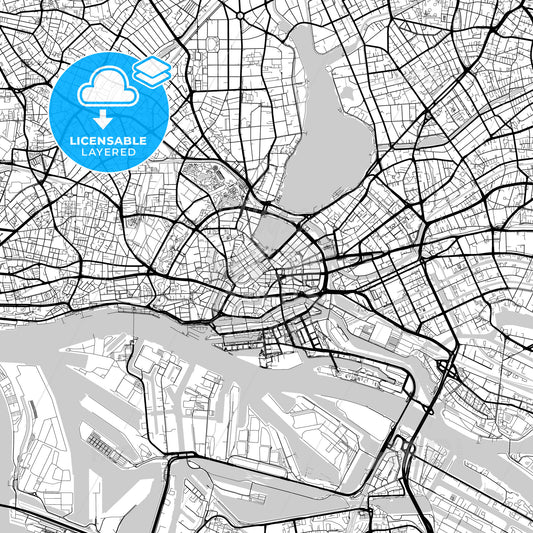 Layered PDF map of Hamburg, Hamburg, Germany