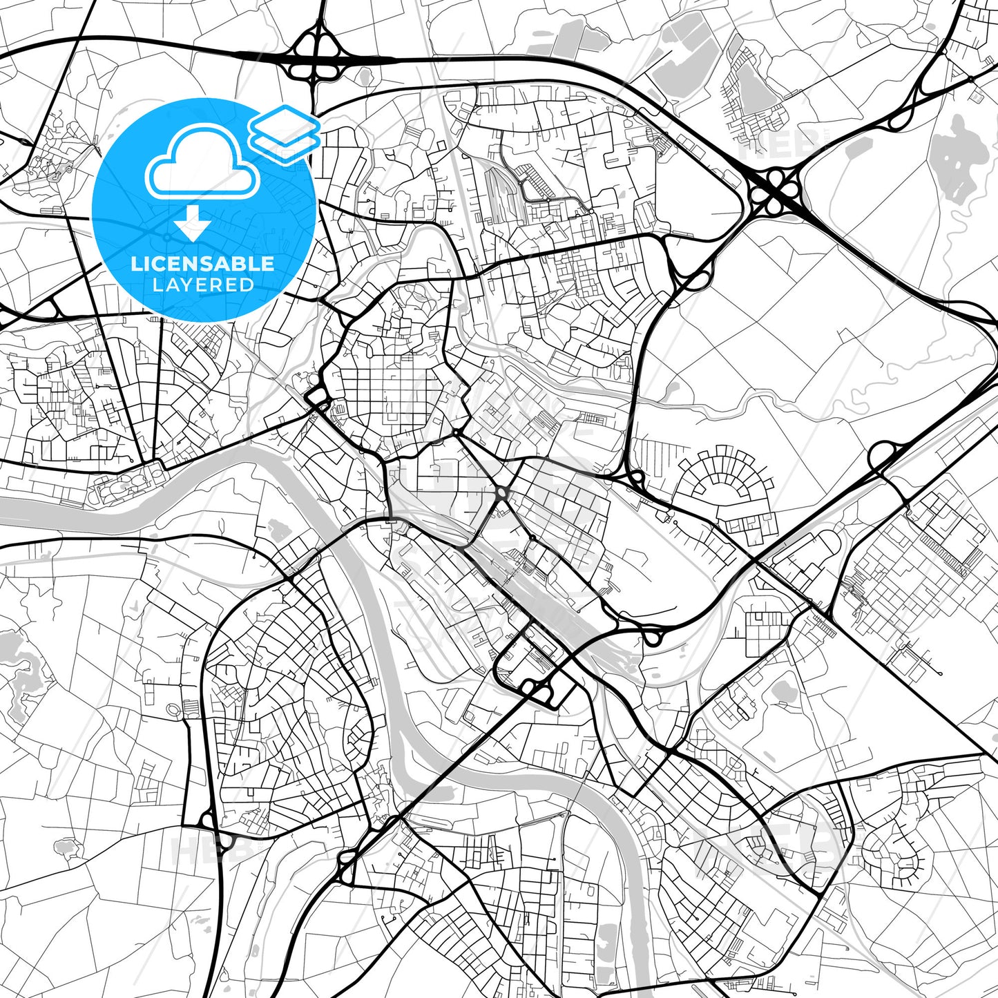 Layered PDF map of Hanau, Hesse, Germany