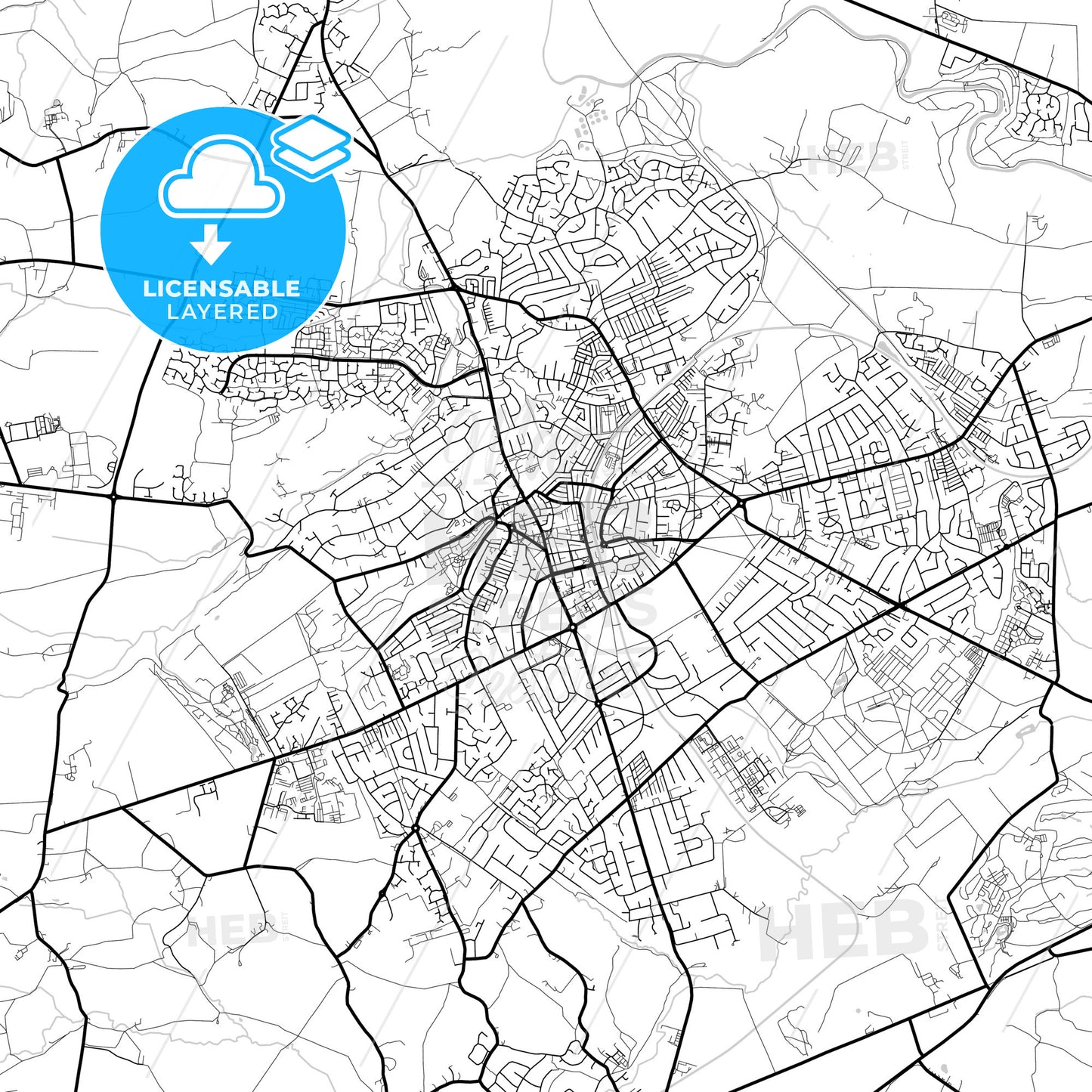 Layered PDF map of Harrogate, Yorkshire and the Humber, England