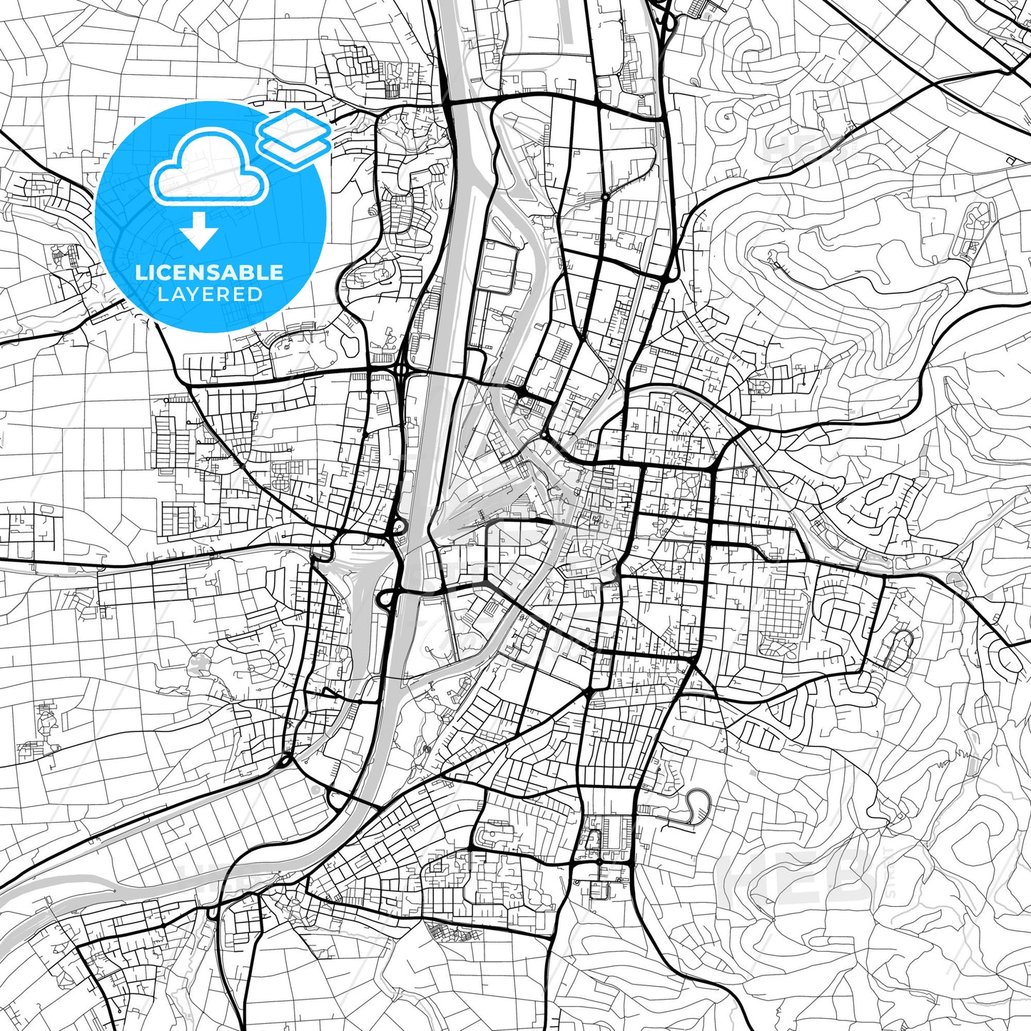 Layered PDF map of Heilbronn, Baden-Wuerttemberg, Germany