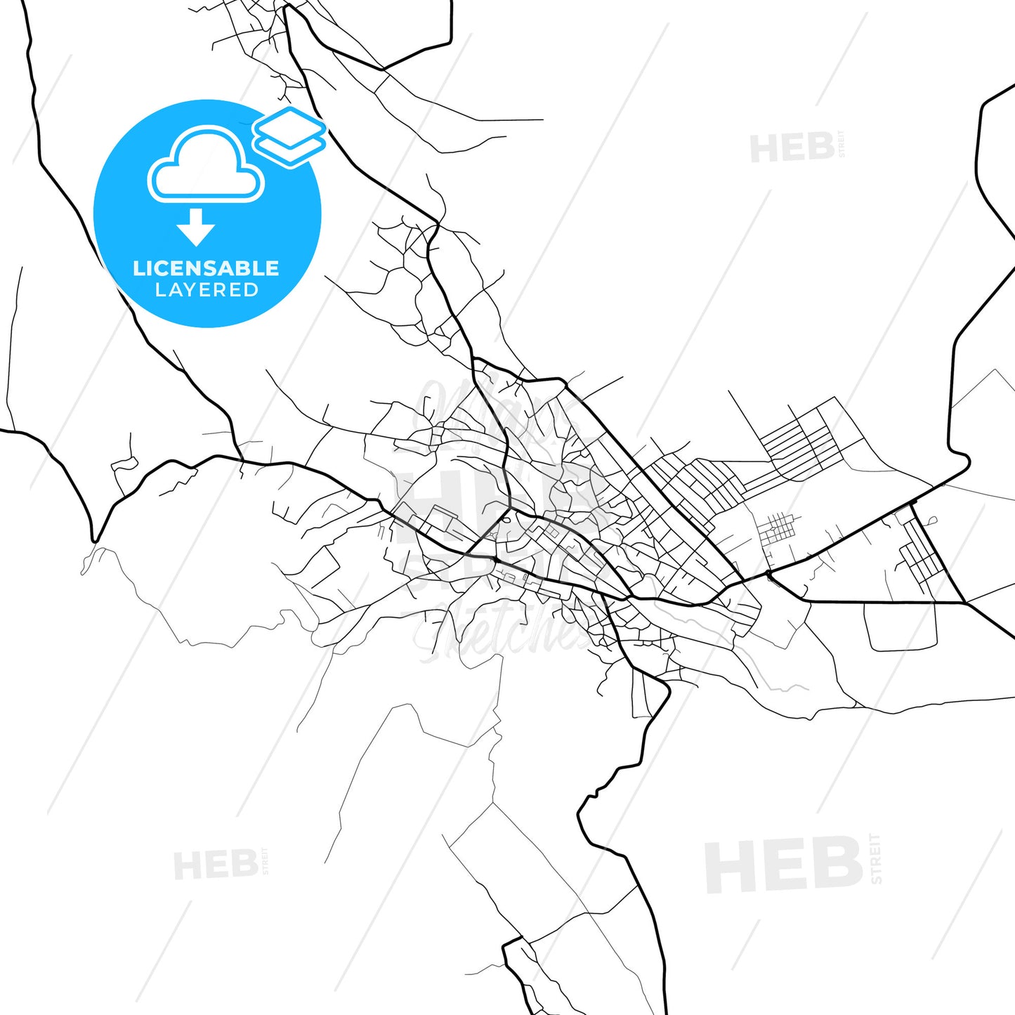 Layered PDF map of Huși, Vaslui, Romania