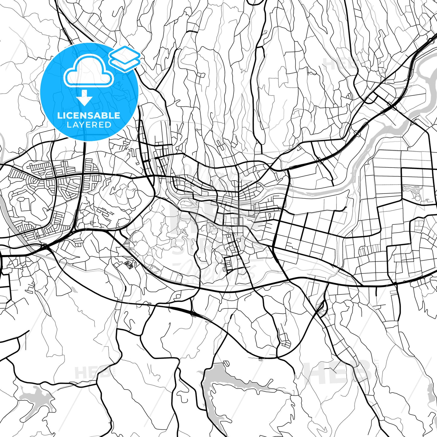 Layered PDF map of Isahaya, Nagasaki, Japan