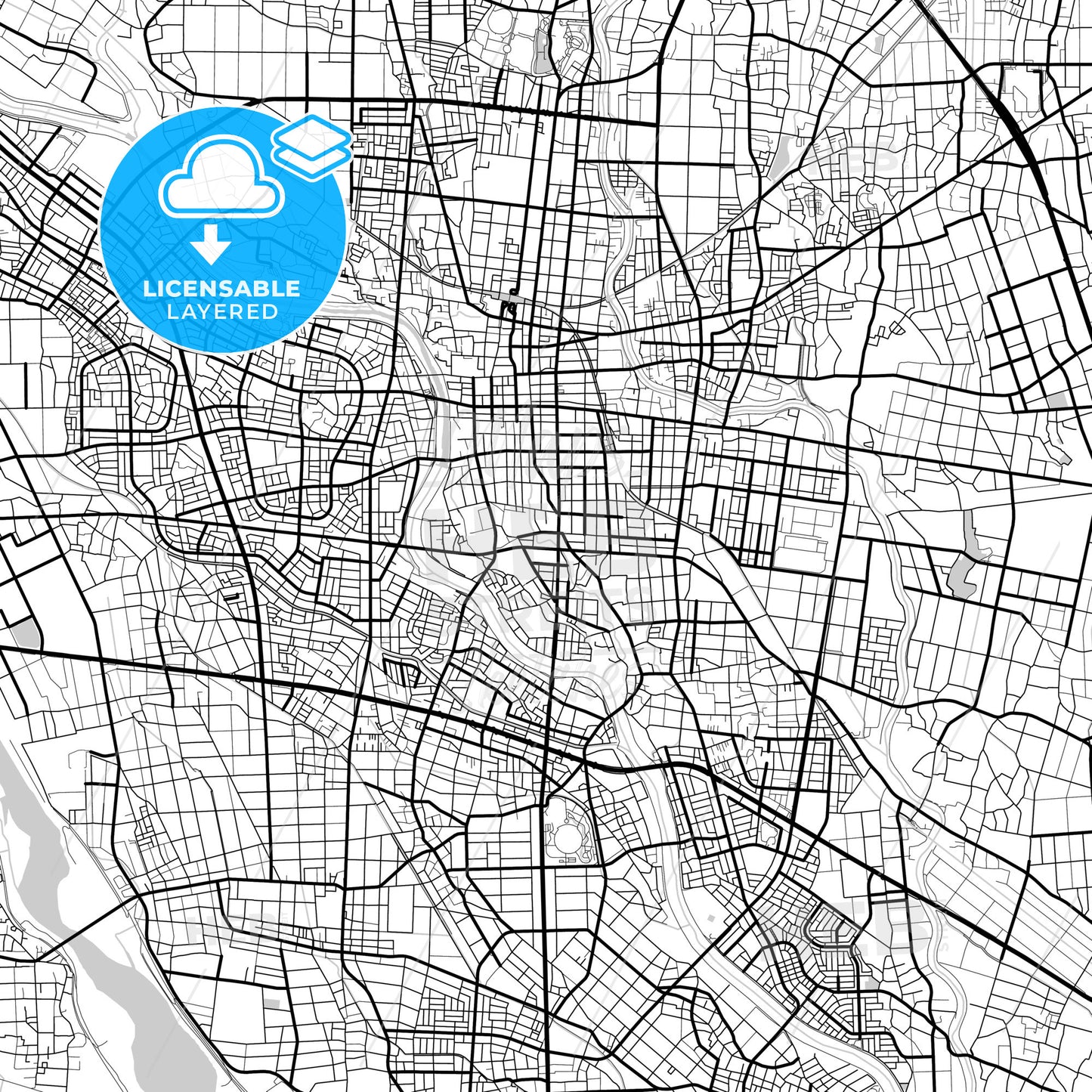 Layered PDF map of Isesaki, Gunma, Japan