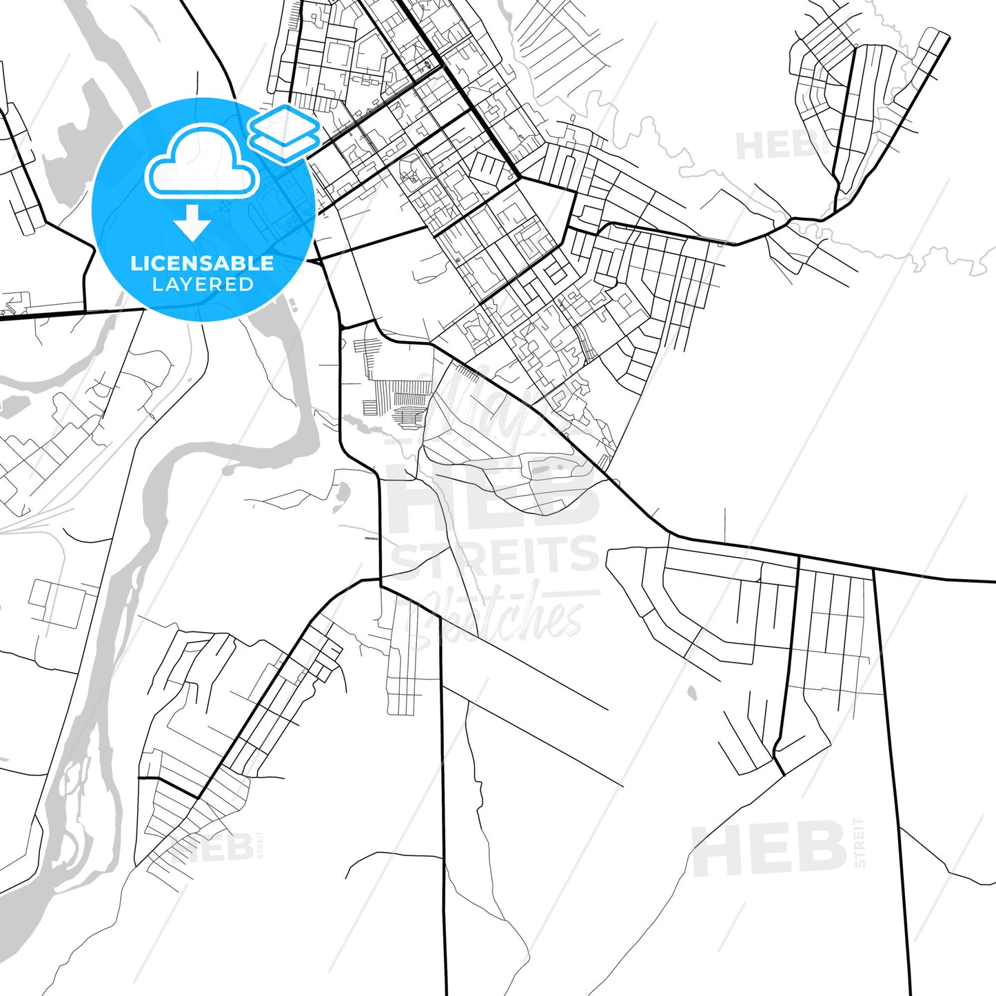 Layered PDF map of Ishimbay, Republic of Bashkortostan, Russia