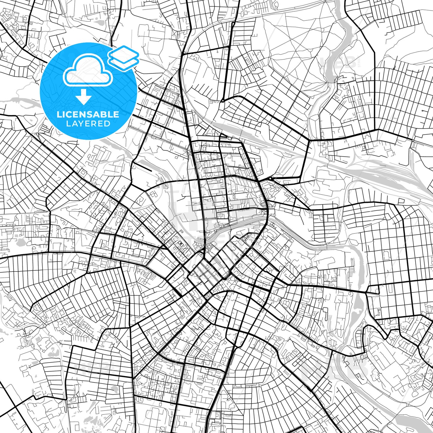 Layered PDF map of Ivanovo, Ivanovo Oblast, Russia