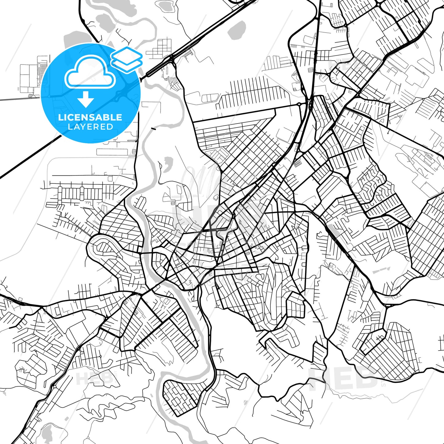 Layered PDF map of Jacarei, Brazil