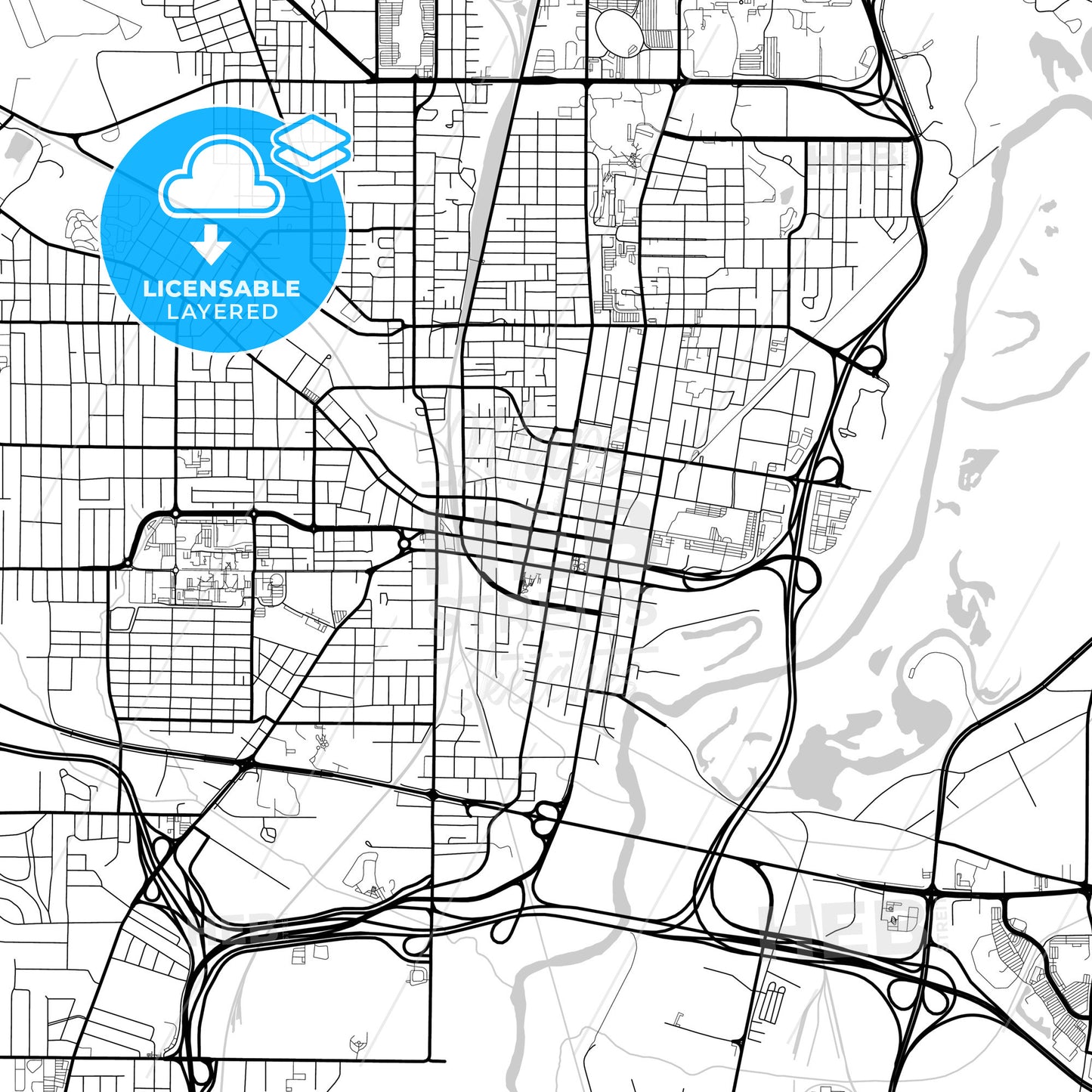 Layered PDF map of Jackson, Mississippi, United States