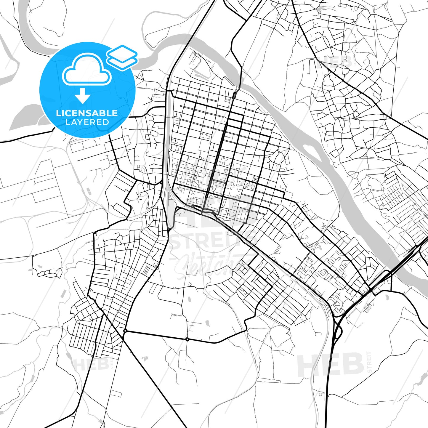 Layered PDF map of Kamensk-Shakhtinsky, Rostov Oblast, Russia