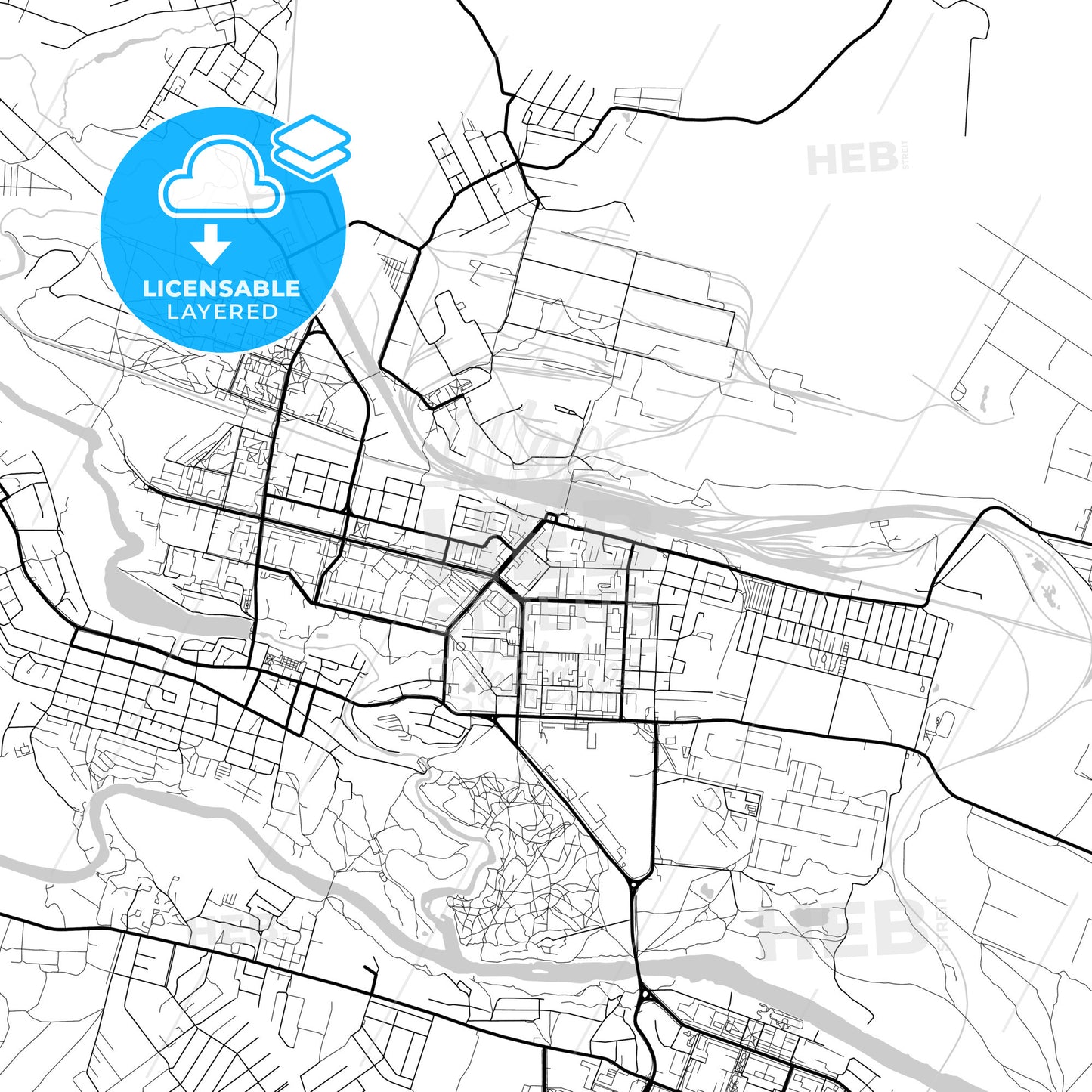 Layered PDF map of Kamensk-Uralsky, Sverdlovsk Oblast, Russia