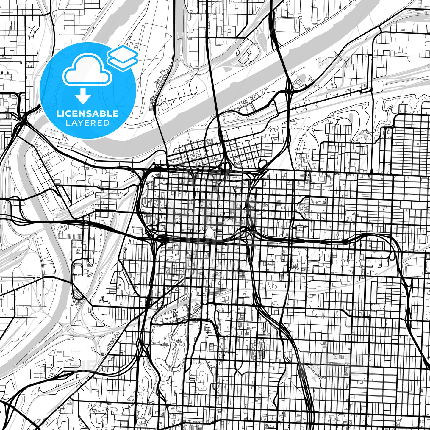 Layered PDF map of Kansas City, Missouri, United States