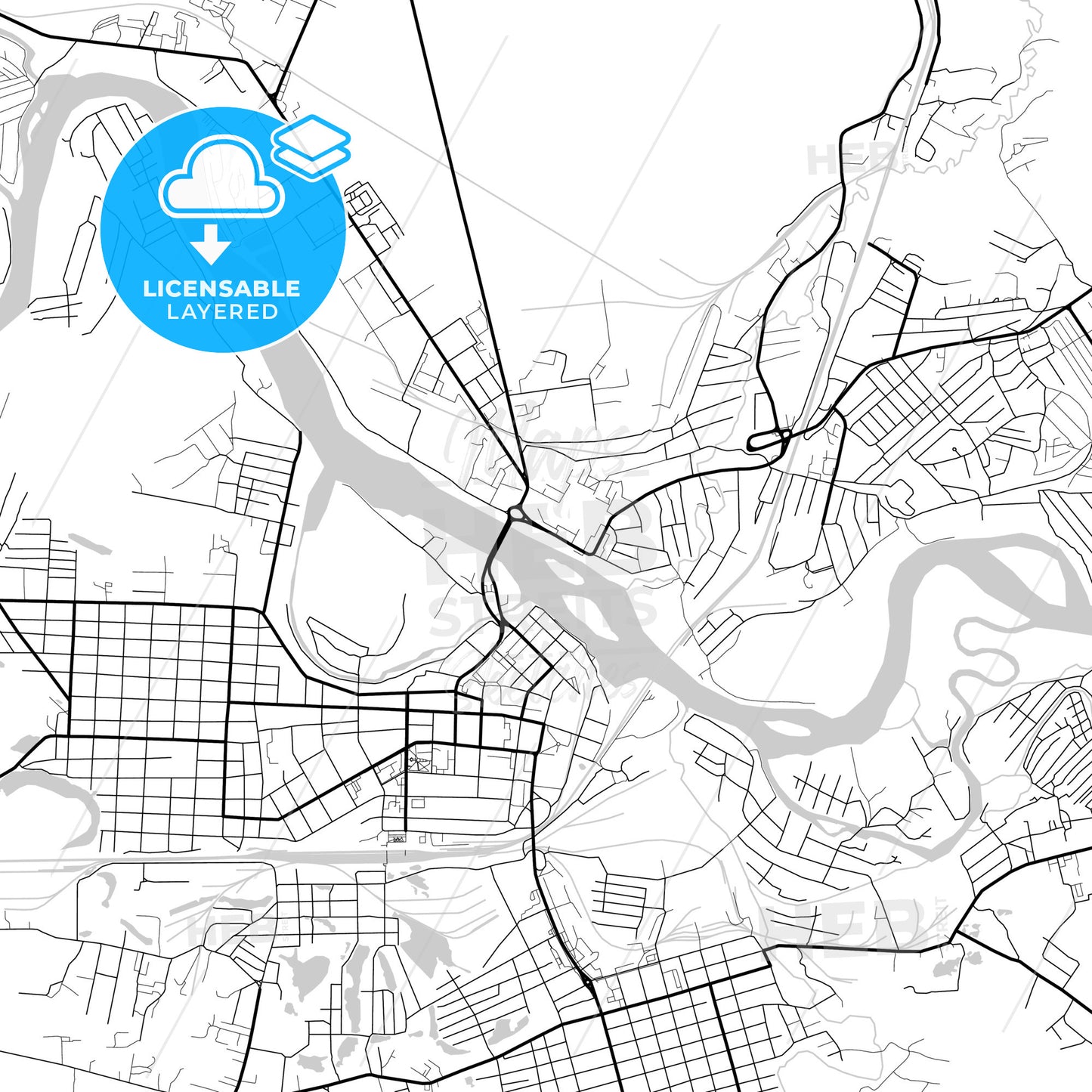 Layered PDF map of Kansk, Krasnoyarsk Krai, Russia