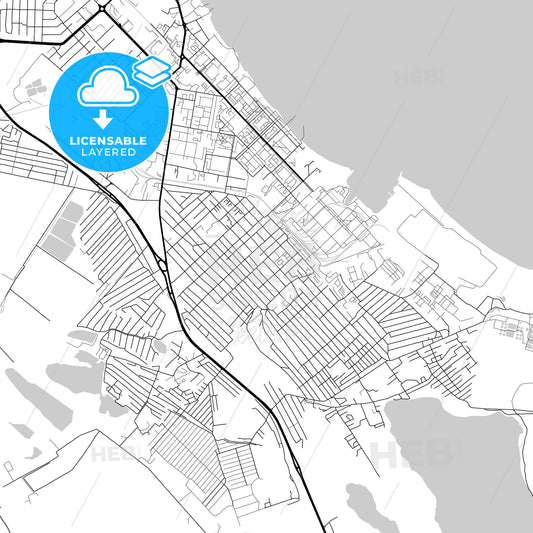 Layered PDF map of Kaspiysk, Republic of Dagestan, Russia