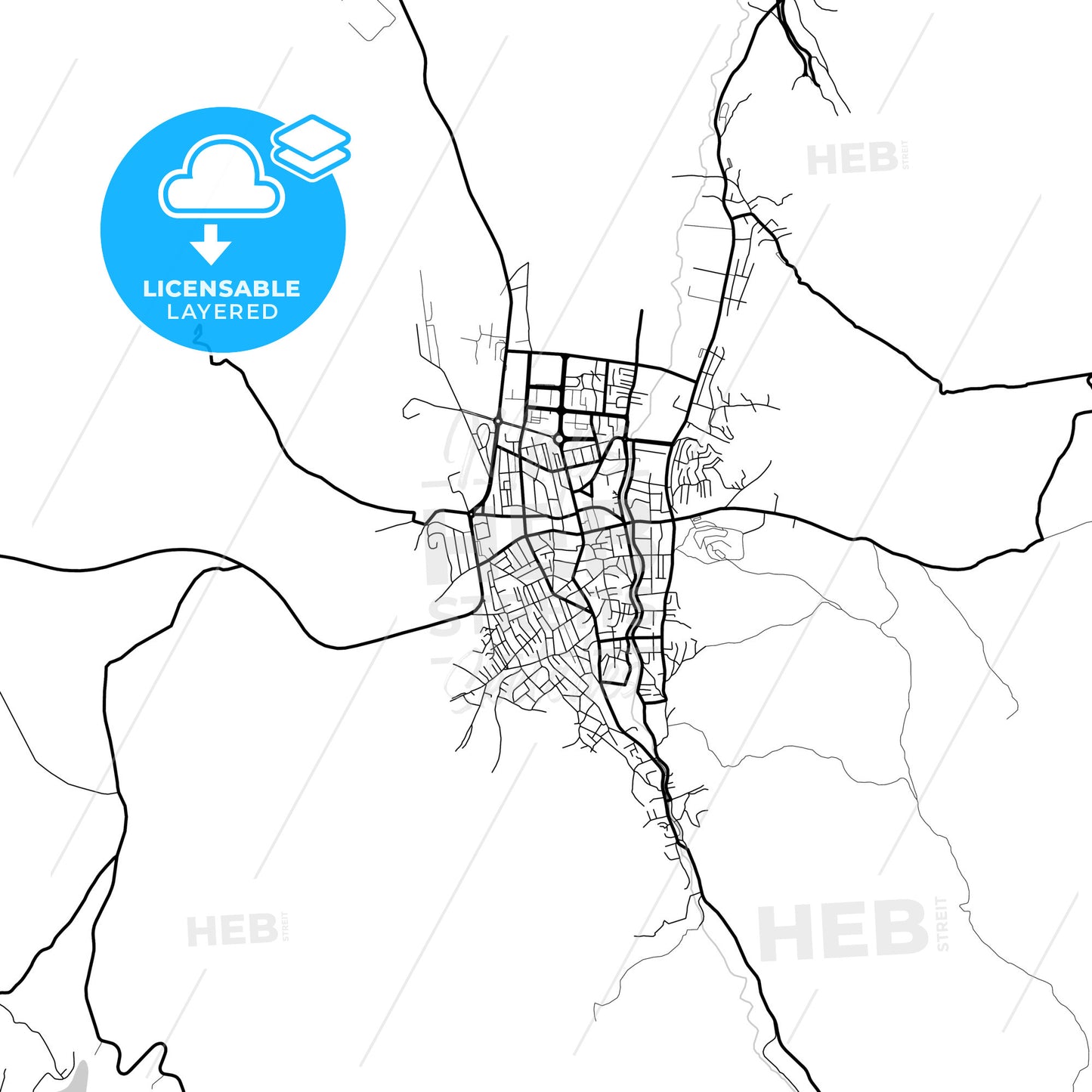 Layered PDF map of Kavadarci, North Macedonia