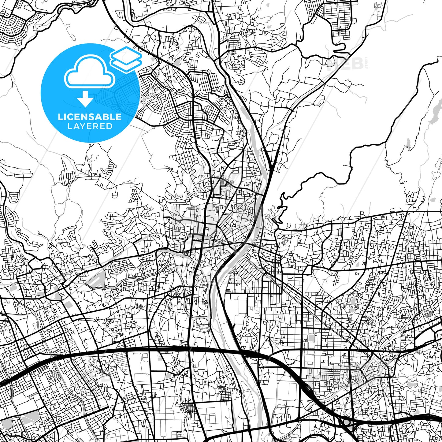 Layered PDF map of Kawanishi, Hyōgo, Japan