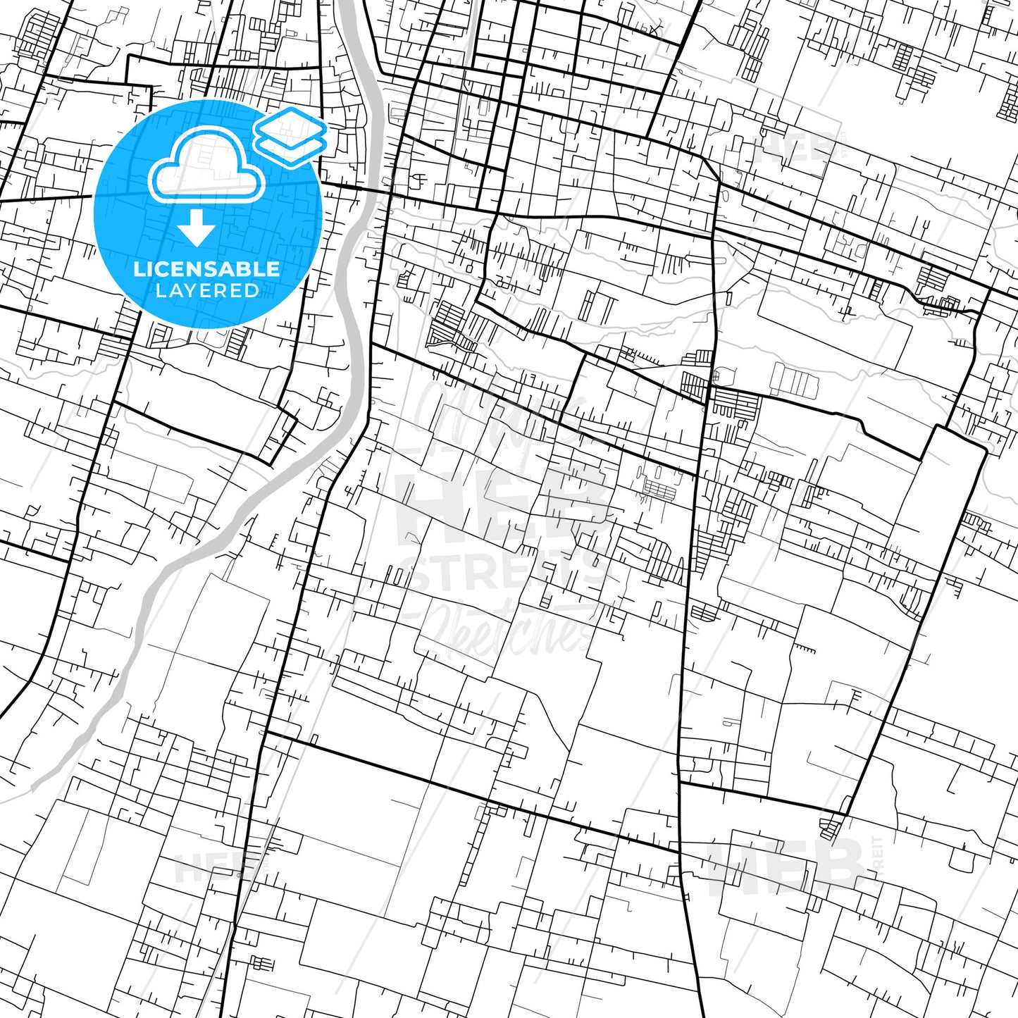 Layered PDF map of Kediri, East Java, Indonesia