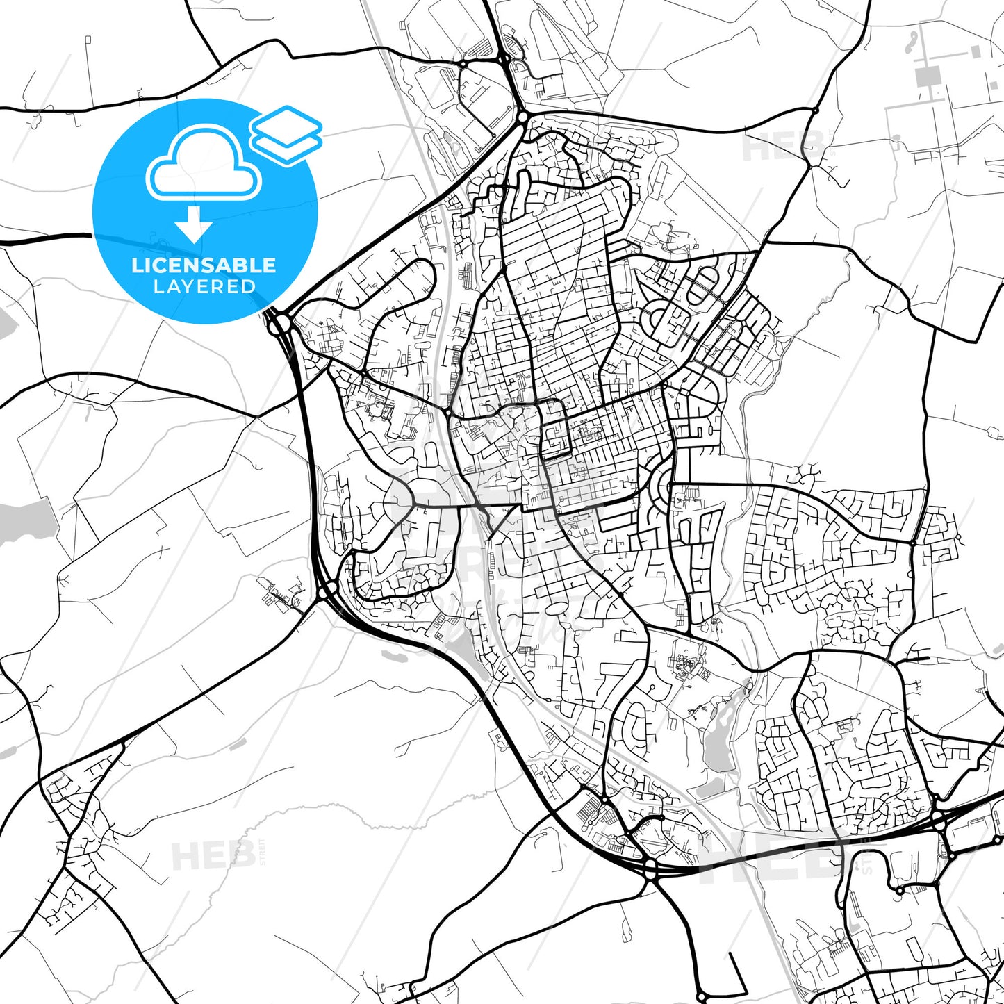 Layered PDF map of Kettering, East Midlands, England