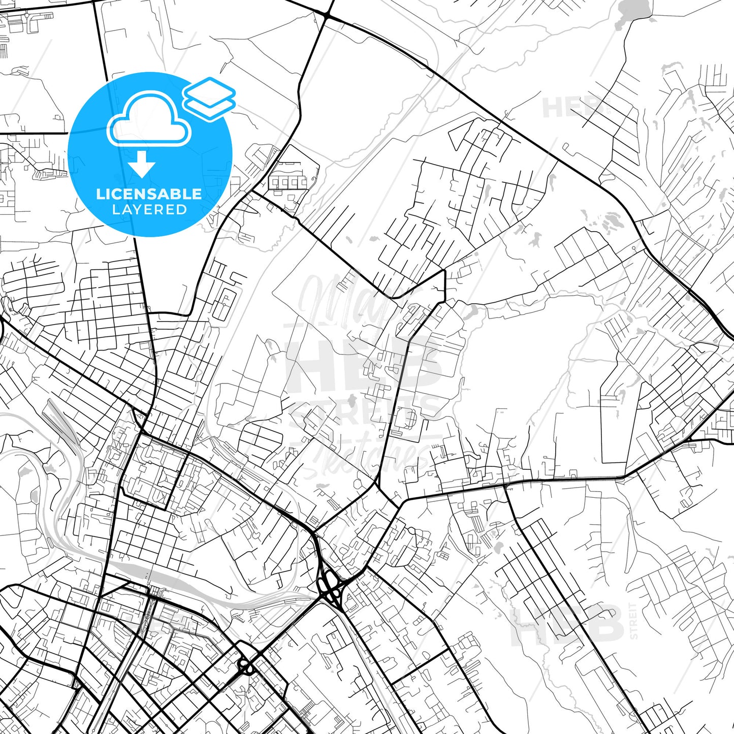 Layered PDF map of Khabarovsk, Khabarovsk Krai, Russia