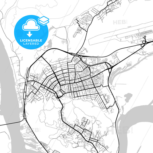 Layered PDF map of Khanty-Mansiysk, Khanty-Mansi Autonomous Okrug-Yugra, Russia