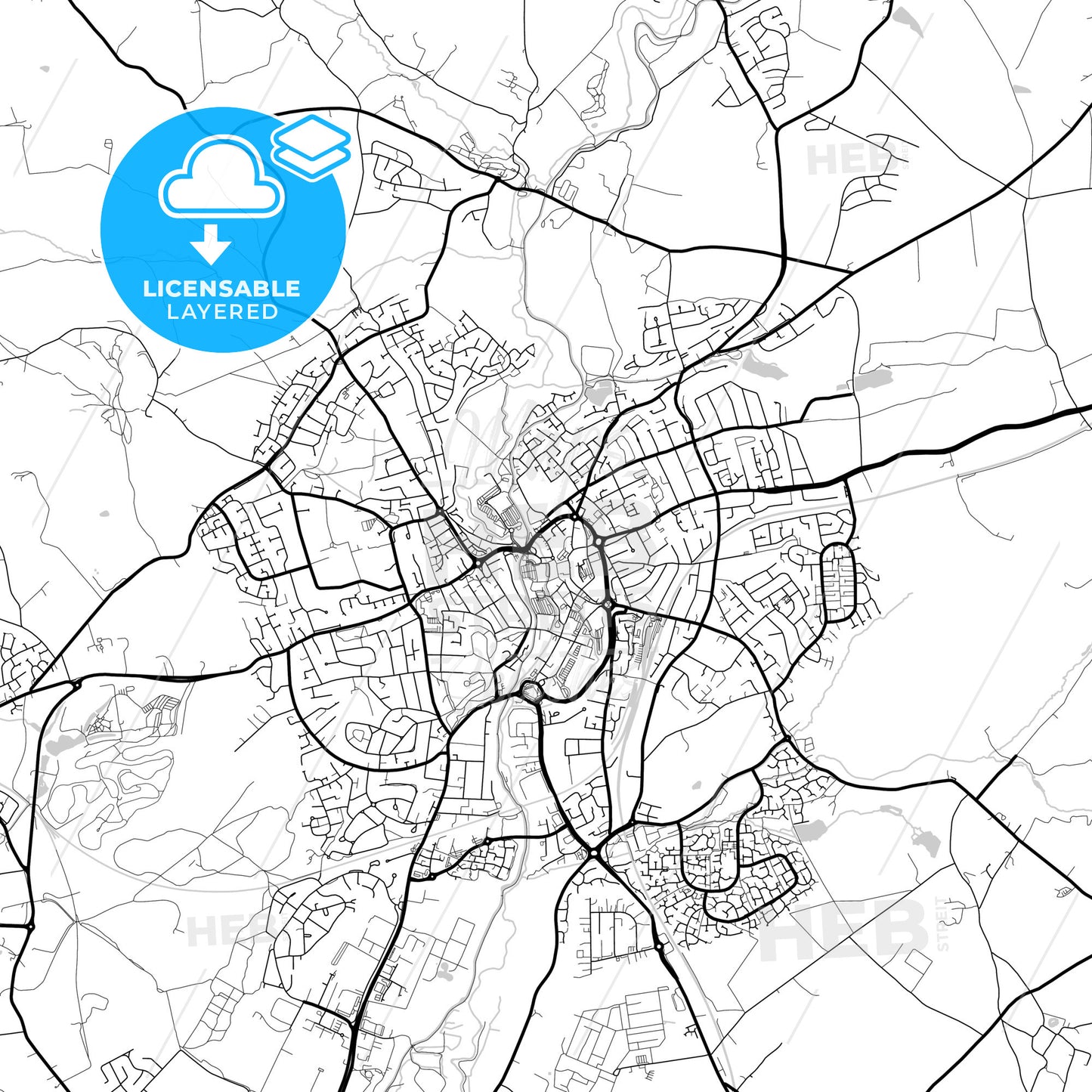 Layered PDF map of Kidderminster, West Midlands, England