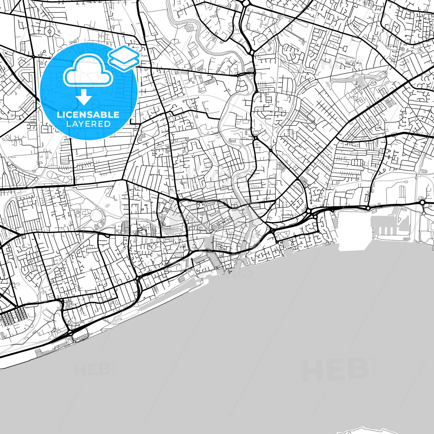 Layered PDF map of Kingston upon Hull, Yorkshire and the Humber, England