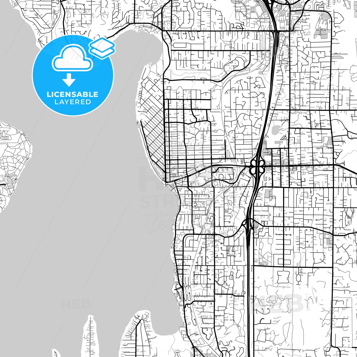 Layered PDF map of Kirkland, Washington, United States