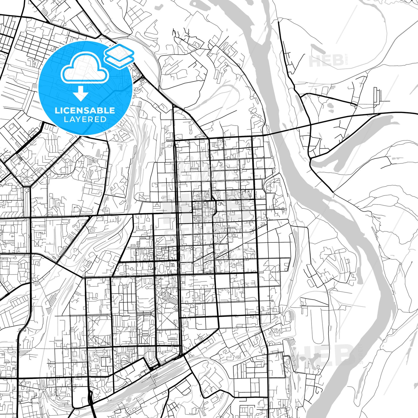 Layered PDF map of Kirov, Kirov Oblast, Russia