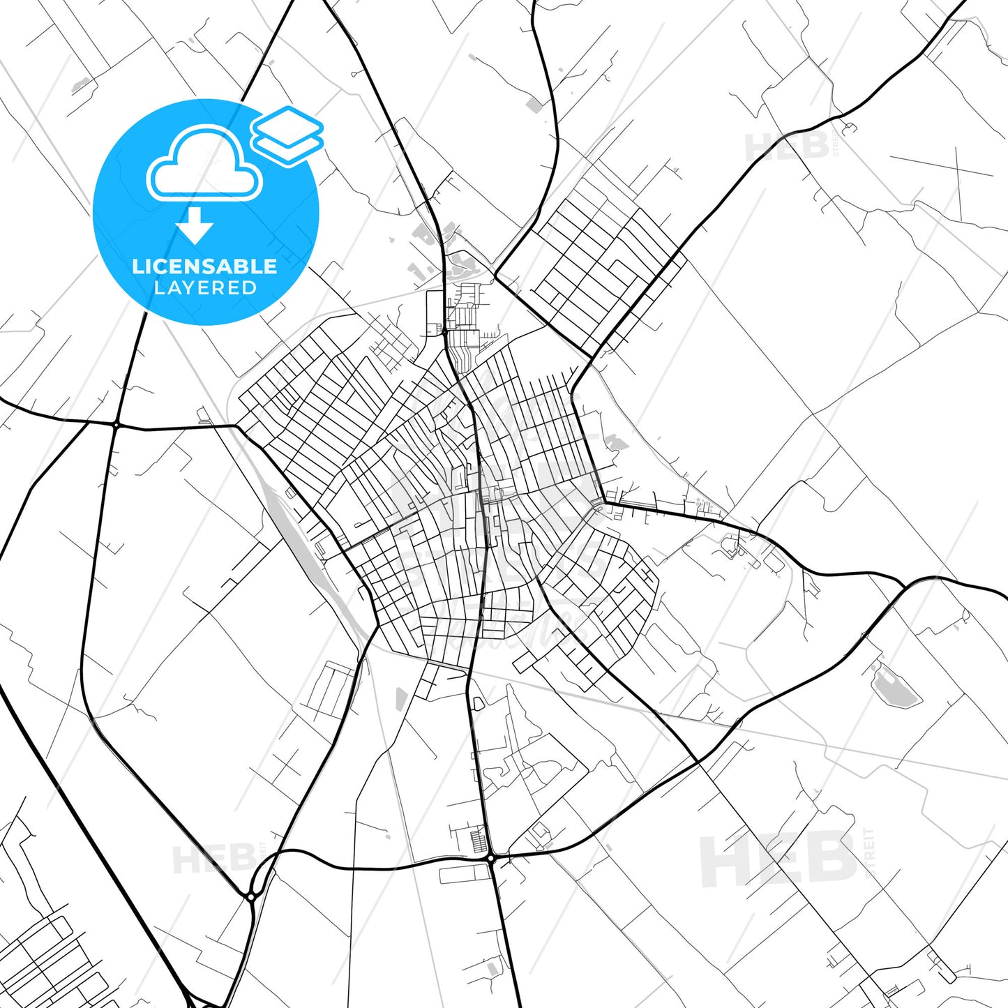 Layered PDF map of Kiskunfélegyháza, Bács-Kiskun, Hungary