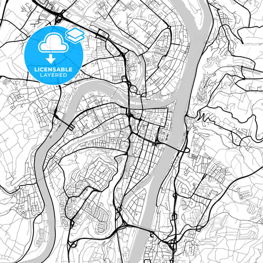 Layered PDF map of Koblenz, Rheinland-Pfalz, Germany